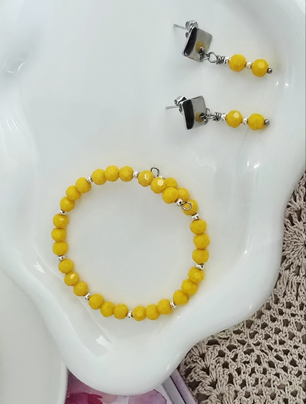 Bright Yellow Beaded Necklace Set by Atelier Perla